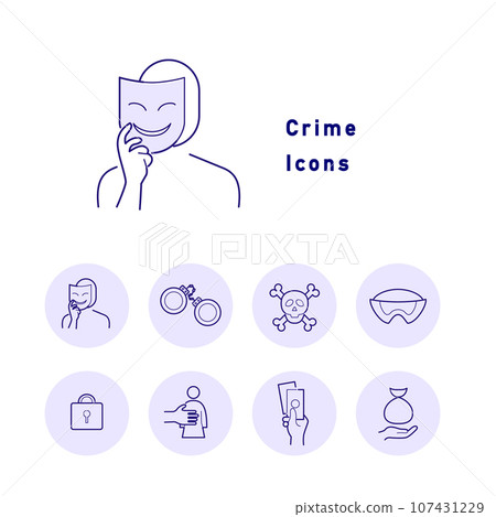 Color icon set with motifs related to crime, justice, and police Color icon set with motifs related to crime, justice, and police 107431229