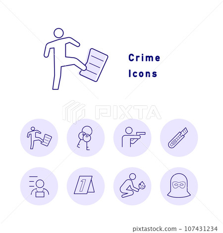 帶有與犯罪、司法和警察相關的圖案的顏色圖示集 107431234