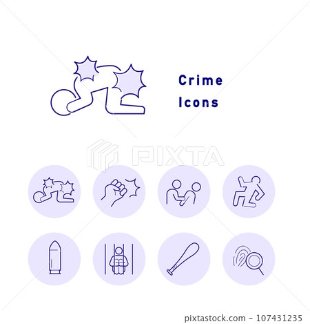Color icon set with motifs related to crime, justice, and police Color icon set with motifs related to crime, justice, and police 107431235