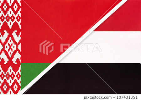 Belarus and Yemen, symbol of country. Belarusian vs Yemeni national flags. Belarus and Yemen, symbol of country. Belarusian vs Yemeni national flags. 107431351