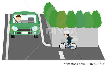 自行車和汽車在轉角處即將相撞 107431714