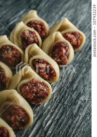 stuffed galets pasta typical of Catalonia, Spain stuffed galets pasta typical of Catalonia, Spain 107432234