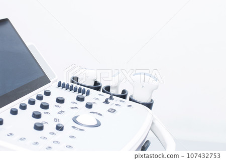 Modern ultrasound machine, scanners and sensors close-up. Medical equipment in the clinic. 107432753