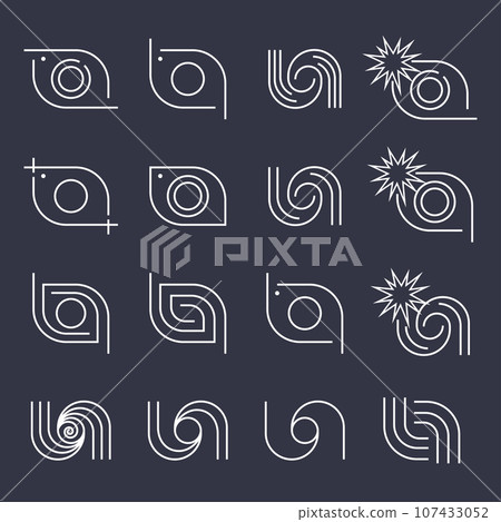 Set of different logos in the form of cameras. Editable Stroke Set of different logos in the form of cameras. Editable Stroke 107433052