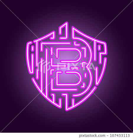 Bitcoin digital currency crypto currency. The concept of security of the crypto currency. Neon style logo Bitcoin digital currency crypto currency. The concept of security of the crypto currency. Neon style logo 107433113