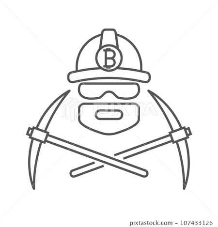 Miner logo. Mining Bitcoin Crypto Currencies. Worker with pickaxe. Editable Stroke. Miner logo. Mining Bitcoin Crypto Currencies. Worker with pickaxe. Editable Stroke. 107433126