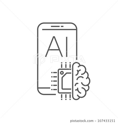 Smartphone device icon with AI processor design. Digital Technology, AI concept, IoT. EPS 10 107433151