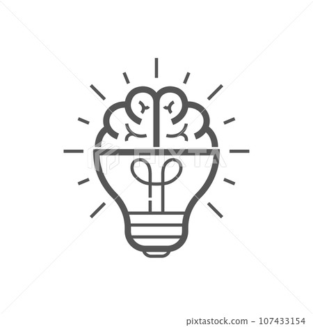 Brain idea icon. Light bulb with brain vector liner icon, idea concept. Editable Stroke. EPS 10 Brain idea icon. Light bulb with brain vector liner icon, idea concept. Editable Stroke. EPS 10 107433154