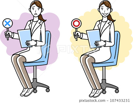 Illustration set of a doctor making a judgment between right and wrong 107433231