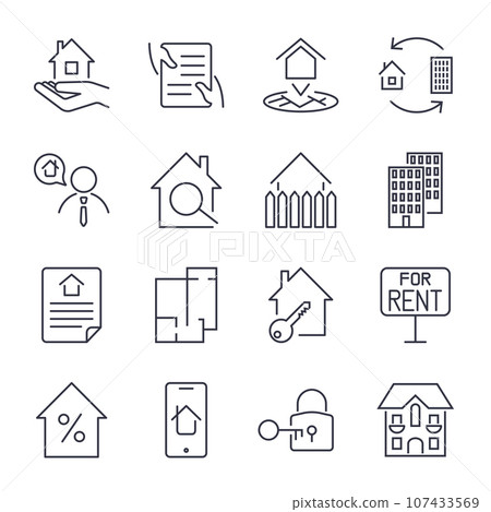 Real estate, building, house, construction, contract icon and sign concept vector set for infographics, website Real estate, building, house, construction, contract icon and sign concept vector set for infographics, website 107433569