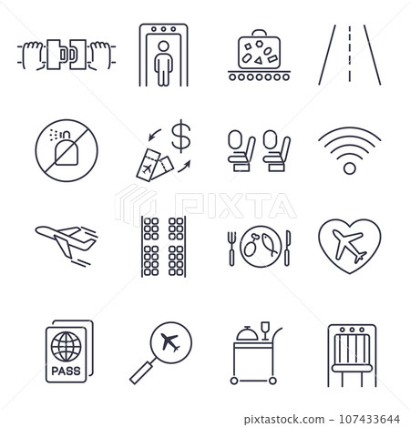 Airport Element Line Icons. Graphic vector logo setnwith editable stroke Airport Element Line Icons. Graphic vector logo setnwith editable stroke 107433644
