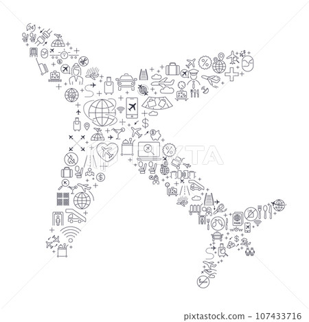 Simple airport icons set. Universal airport icons to use for web and mobile. UI set of basic UI. Set of airplane-shaped icons 107433716