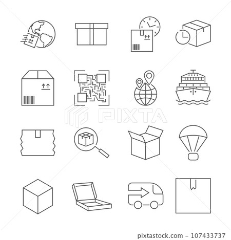 Delivery. Set of outline vector icons. Includes such as Loading, Express Delivery, Tracking Search, Cargo Ship and other. Editable Stroke Delivery. Set of outline vector icons. Includes such as Loading, Express Delivery, Tracking Search, Cargo Ship and other. Editable Stroke 107433737