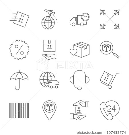 Delivery and logistics icons set. Vector logistics line style symbols collection. Editable Stroke Delivery and logistics icons set. Vector logistics line style symbols collection. Editable Stroke 107433774