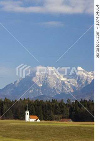 Landscape with church near Kranj, Slovenia 107434014