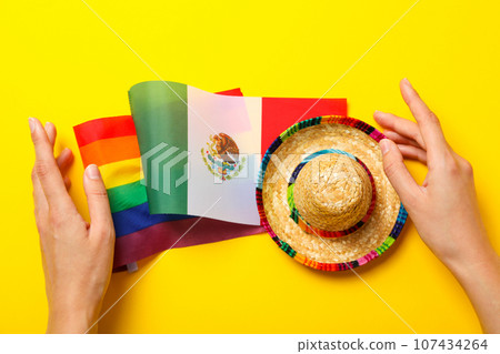 Mexico and lgbt flag on yellow background. 107434264