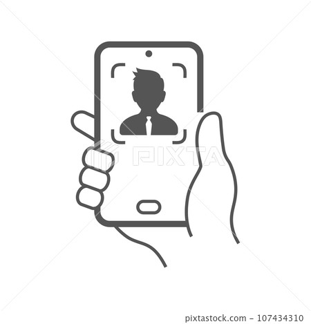 Human hand holding smartphone taking photo for selfie line art icon vector illustration. EPS 10 Human hand holding smartphone taking photo for selfie line art icon vector illustration. EPS 10 107434310