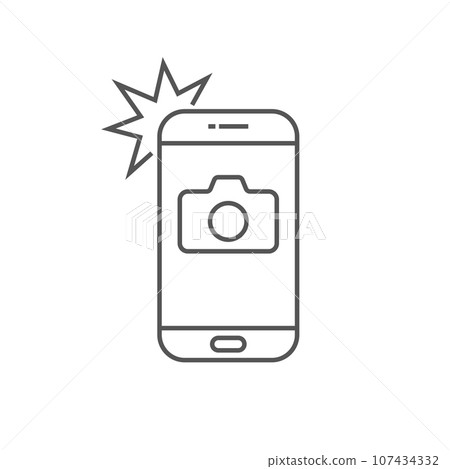 Simple icon smartphone with camera and flash. Modern phone with photo sign for web design. Vector outline element isolated. Editable Stroke. EPS 10. Simple icon smartphone with camera and flash. Modern phone with photo sign for web design. Vector outline element isolated. Editable Stroke. EPS 10. 107434332