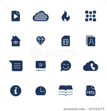 Simple UI icons for app, sites, programs. Different UI icons. Simple pictograms on white background 107434375