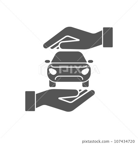 Car automobile insurance and collision damage waiver concepts. Vector icon of car in hands in protective gesture. 107434720