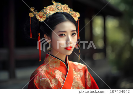 穿著中國民族服裝的女人AI生成 107434942