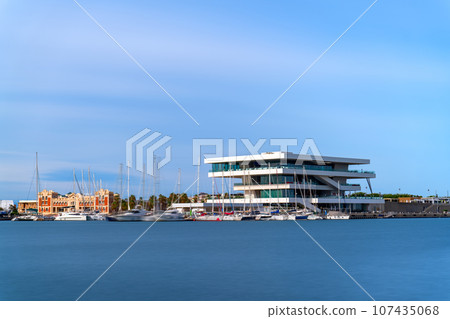 Long Exposure of Valencia Port Adorned for America's Cup Sailing Event 107435068