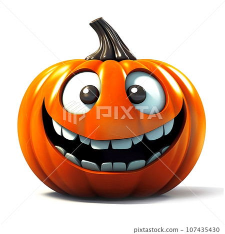 Tricky cartoon Halloween pumpkin isolated on a white background. Decoration for a happy Halloween 107435430