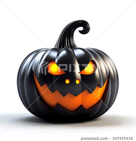 Black Halloween pumpkin with a sly smile, isolated on a simple background. Happy Halloween 107435438