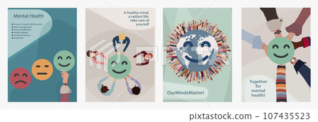 Mental health brochure template. Campaign World mental health day. Cover booklet banner. Emotional burnout. OurMindsMatter. Poster for psychiatry or psychology medical studies clinics 107435523