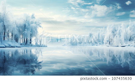 Winter landscape, frozen lake 107435630