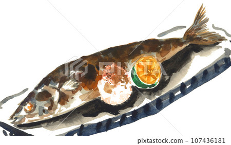Grilled swordfish painted in watercolor 23103pix7 Grilled swordfish painted in watercolor 23103pix7 107436181