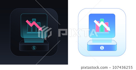 Finance analytics dashboard tool. Chart graph with bars and downward arrow. Unprofitable investment, financial loss, decline market indicators. Negative market statistic and business report. Vector Finance analytics dashboard tool. Chart graph with bars and downward arrow. Unprofitable investment, financial loss, decline market indicators. Negative market statistic and business report. Vector 107436255