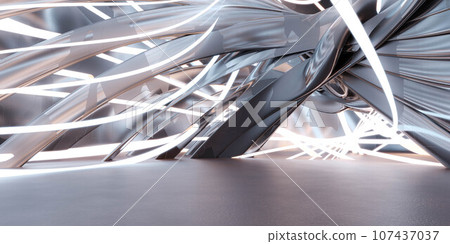 abstract glowing curve geometric shapes hall building interior 3d render illustration 107437037
