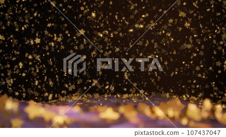 Dreamy and Festive Mood with Shining Gold Stars on Dark - Snow Globe Water Globe Like Particles Movement, 3D rendering 107437047