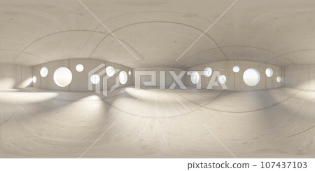 360 degree full panorama environment map of abstract concrete room with day light 3d render illustration hdri hdr vr virtual reality content 107437103