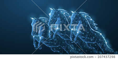 Jumping race horses. Low pole. Horse riding, equestrian sport Jumping race horses. Low pole. Horse riding, equestrian sport 107437298