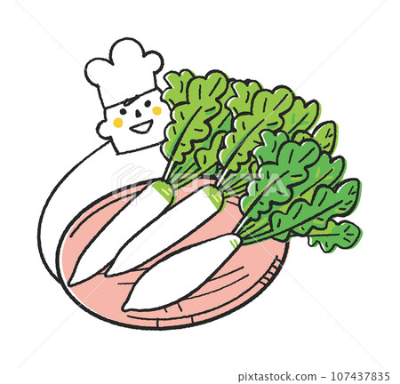 廚師或廚師拿著細蘿蔔抬頭看著你的插畫素材 廚師或廚師拿著細蘿蔔抬頭看著你的插畫素材 107437835