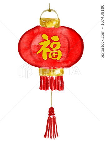 Gorgeous red and gold lanterns with Chinese New Year's fortune written on them 107438180