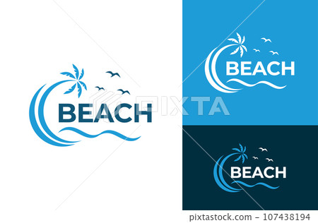 Vector Illustration Beach Logo Design Template Coconut Tree Wave Beach Bird 107438194