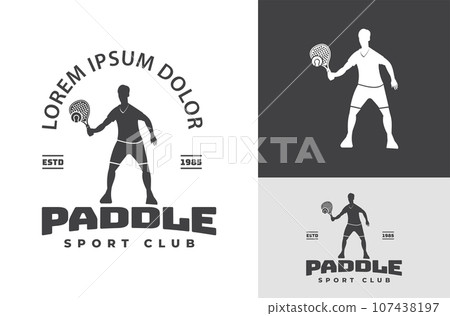 Paddle Tennis Club Badge Emblem Vintage Retro Vector Illustration with Tennis Paddle Player Silhouette 107438197