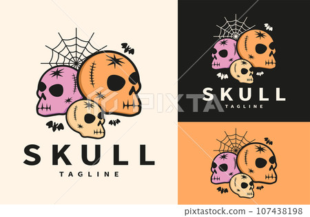 Scary Colorful Doodle Skull for Halloween Theme Illustration Logo Design 107438198