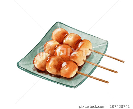 Mitarashi dango illustration watercolor style hand-drawn style 107438741