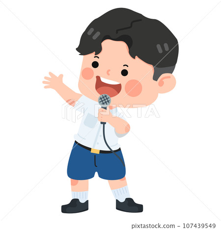 Cute boy student holding the mic Cute boy student holding the mic 107439549