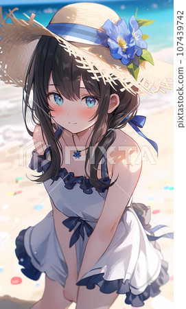 手绘卡通唯美的海边玩耍的少女插画 手绘卡通唯美的海边玩耍的少女插画 107439742