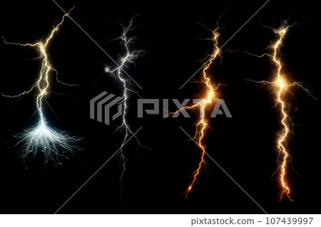 Thunder set on dark background. Ai generated. - Stock Illustration ...