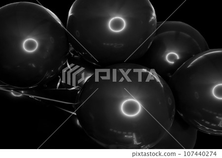 Black stylish helium air balloons for a modern holiday festival close up background Black stylish helium air balloons for a modern holiday festival close up background 107440274