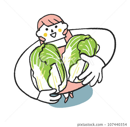 圍裙中拿著細白菜抬頭的婦女或家庭主婦的插畫素材 圍裙中拿著細白菜抬頭的婦女或家庭主婦的插畫素材 107440354