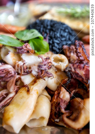 Roasted Mixed Seafood platter. Mediterranean 107440639