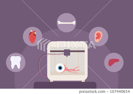 Set 3d printing, bioprinting, artificial organs, prosthetics, synthetic. Liver, arm, ear, eye, bone, heart. 107440654