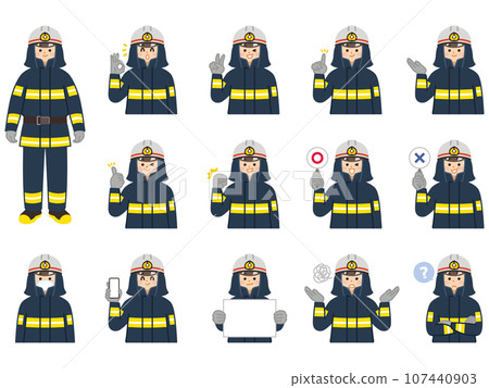 年輕男性消防員臉部表情與手勢插畫素材集 107440903